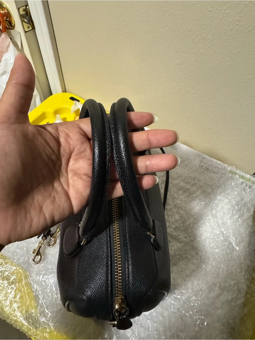 Coach Mini Black Leather Satchel with Gold Hardware and Removable Strap